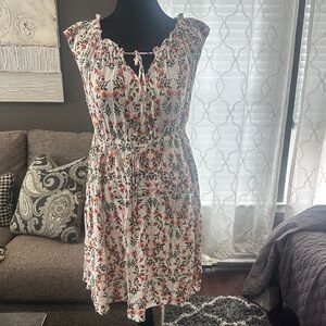 Torrid 1. Floral Tie-Neck Sleeveless Dress in White with Coral Accents